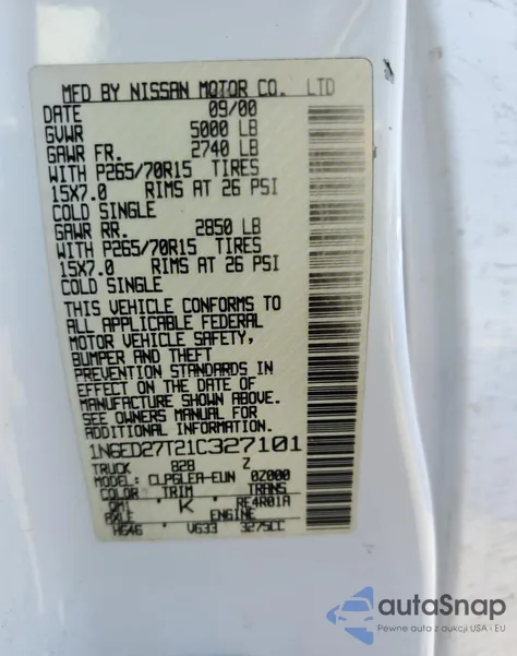 2001 Nissan Frontier Crew Cab Xe из США, поврежденный, VIN 1N6ED27T21C327101